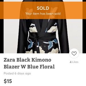 *SOLD* ZARA Blue w Black Floral Kimono Blazer
